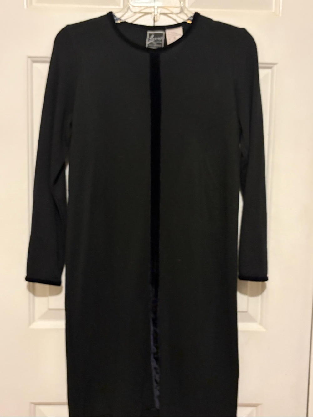 Classic Black Long-Sleeve Dress with Center Velvet Trim